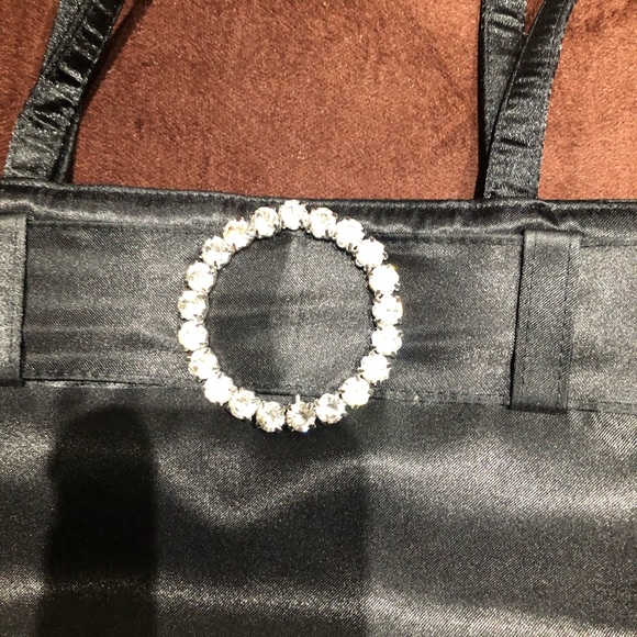 Black Satin Evening Bag for Women Handled Purse with Embellished Crystals Buckle - Picture 5 of 9